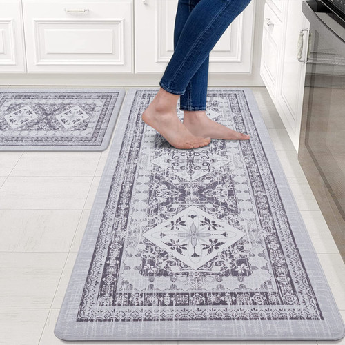 ASPMIZ Anti Fatigue Kitchen Mat Set of 2 Waterproof, Farmhouse Kitchen Sink Rug Washable, Vintage Kitchen Floor Mat Rug and Runner, Floor Comfort Mats for Home, 18'' x 48'' + 18'' x 30'', Dark Gray ASPMIZ Anti Fatigue Kitchen Mat Set of 2 Waterproof, Farmhouse Kitchen Sink Rug Washable, Vintage Kitchen Floor Mat Rug and Runner, Floor Comfort Mats for Home, 18'' x 48'' + 18'' x 30'', Dark Gray