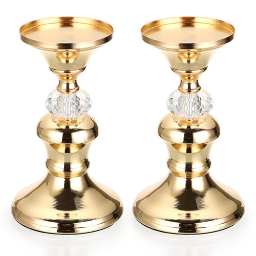 OwnMy Set of 2 Gold Metal Pillar Candlestick Holders Vintage Brass Pillar Candle Holders, 6.7" H Elegant Metal Crystal Pillar Candle Stands for Wedding Table Centerpiece Fireplace Home Candle Decor OwnMy Set of 2 Gold Metal Pillar Candlestick Holders Vintage Brass Pillar Candle Holders, 6.7" H Elegant Metal Crystal Pillar Candle Stands for Wedding Table Centerpiece Fireplace Home Candle Decor