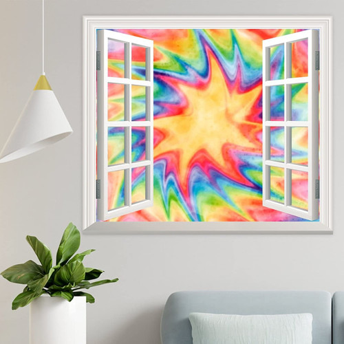 3D Wall Decals Window Looking Out Watercolor Tie-dye Rainbow Wall Stickers Murals Wallpaper Art Decor for Living Room,Home Walls,Kids Room 3D Wall Decals Window Looking Out Watercolor Tie-dye Rainbow Wall Stickers Murals Wallpaper Art Decor for Living Room,Home Walls,Kids Room