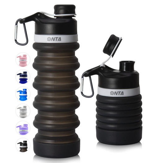 ONTA Collapsible Water Bottle- BPA Free Silicone Foldable Water Bottle for Travel,Silicone Portable Leak-Proof Travel Water Bottle 20oz, black ONTA Collapsible Water Bottle- BPA Free Silicone Foldable Water Bottle for Travel,Silicone Portable Leak-Proof Travel Water Bottle 20oz, black