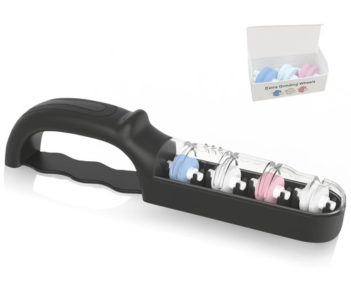 OLINS KAKO Knife Sharpeners for Kitchen Knives Scissors 15-Degree Knife Sharpening with 3 Replacement Ceramic Wheels 4-Stage Water Sharpener for Global Knife Stainless Steel Knives