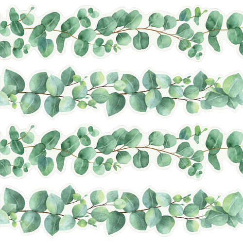 Eucalyptus Die-Cut Border Trim Bulletin Board Classroom Bulletin Wall Decor Greenery Trim Border Decor Wall Decals Border Tropical Leaves Greenery Wall Decoration Green (Fresh,39 Feet)