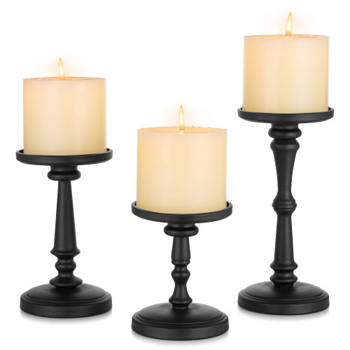 Black Candle Holders for Pillar Candles - Matte Tall Candle Holder Set of 3, Metal Candle Pillar Holder, Large Metal Candle Stand, Modern Pillar Candle Holder for Table, Wedding, Fireplace, Home Decor
