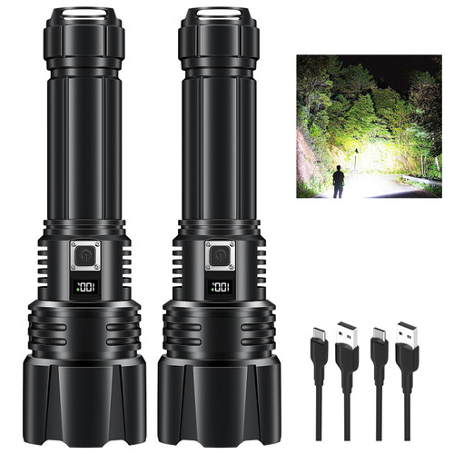polisak Rechargeable Flashlight High Lumens LED Flash Light - 250000 Lumens, 5 Lighting Modes, IPX7 Waterproof for Camping and Emergency Outdoor