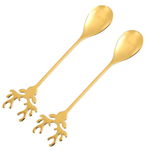 2PCS Dessert Spoon Stainless Steel Coffee Spoon Tableware Creative Tea Spoon Gold Stirring Spoons Deer Head Shape Teaspoons Demitasse Spoons for Coffee Tea Ice Cream Sugar Cake