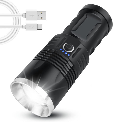 BUD K Rechargeable LED Flashlights, 100000 Lumen Brightest Rechargeable Flashlights Portable Outdoor Flashlight with 3 Lighting Modes for Camping/Outdoor/Hiking/Flashlights/Emergency(Black Swich)