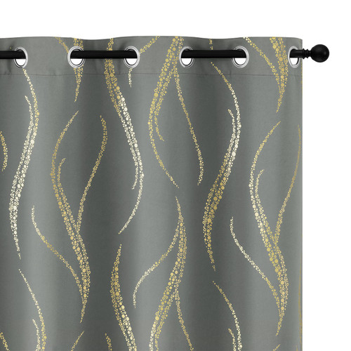 Yakamok Blackout Curtains 84 inch Length Living Room Thermal Insulated Gold Wave Line Dots Pattern Curtains Room Darkening Grommet Curtains for Bedroom, Grey, W42 x L84-inch, 2 Panels Yakamok Blackout Curtains 84 inch Length Living Room Thermal Insulated Gold Wave Line Dots Pattern Curtains Room Darkening Grommet Curtains for Bedroom, Grey, W42 x L84-inch, 2 Panels