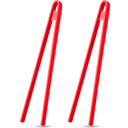 2 Pieces 11.8 Inch Silicone Trivet Tongs for Cooking Silicone Tongs Kitchen Utensils Heat Resistant Non-Stick Silicone Food Tongs Cooking Tongs BBQ Grilling Tongs (Red)