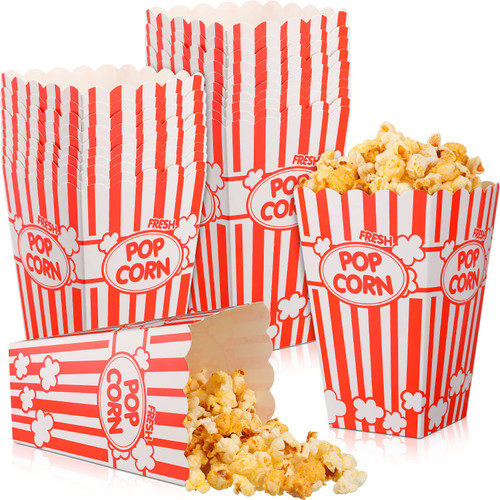 100 Pcs Popcorn Boxes Red White Striped Classic Paper Popcorn Buckets Square Popcorn Container Popcorn Holders Popcorn Bags Popcorn Bowl for Popcorn Machine Movie Night Carnival Circus Party Theater