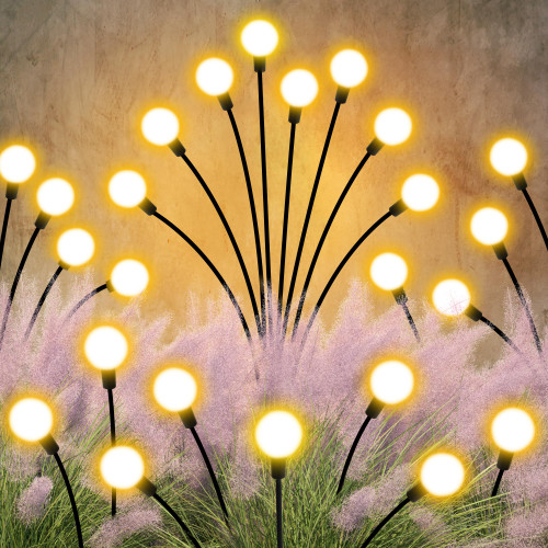 Solar Firefly Outdoor Lights 2.0, 4 Pack Upgraded 8LED Starburst Garden Lights, 8 Lighting Modes Path Lights with Remote, Sway with Wind, Waterproof Outdoor Decorations for Yard Patio Landscape