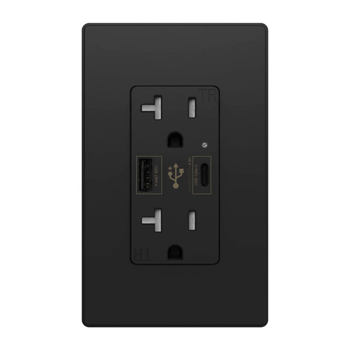 USB C Outlet PD 24W Power Delivery Receptacle 4.8A, Receptacle in-Wall Charger with 20 Amp, 125 Volt Tamper-Resistant Outlet, Black Not for laptops Glossy Black(USB c PD 1pack)