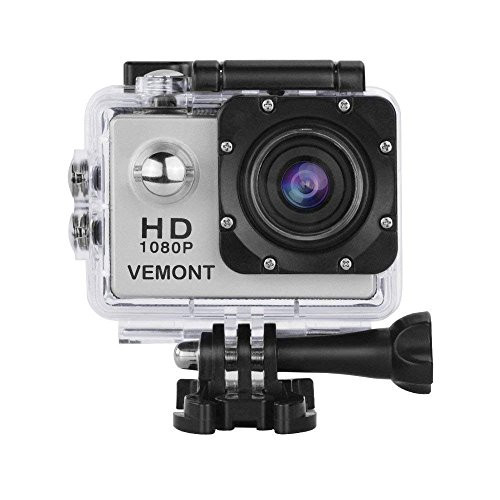 Vemont Action Camera 1080P 12MP Sports Camera Full HD 2.0 Inch Action Cam 30m/98ft Underwater Waterproof Camera with Mounting Accessories Kit (Silver)