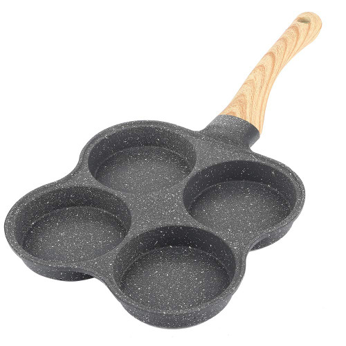 4 Hole Omelet Pan, Non Stick Frying Pans Breakfast Pancake Maker for Induction Cooker Gas Stove, Egg Frying Pan with Wood Handle, 4 Hole Omelet Pan, Non Stick Frying Pans BreakfastOmelet Pan Fryi