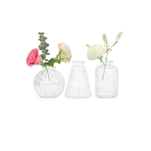 Bud Vase Glass Esmiome - Small Vases for Flowers 6pcs/Set Clear Different Shapes, Vintage Wedding Decor, Bud Vases in Bulk Vases for Centerpieces Small Glass Single Flower Vases for Home Events Table