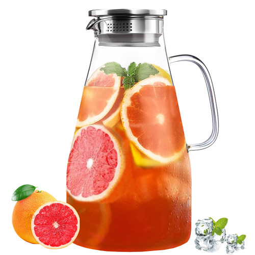 3 Quart Glass Pitcher with Lid,96 oz -Iced Tea Pitcher, Juice, Milk, Coffee, Lemonade - Borosilicate Boiling Glassware - Hot & Cold Beverages