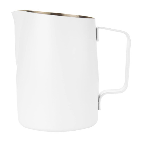 Dianoo Milk Frothing Pitcher With Handle, 600ml Stainless Steel Steaming Pitcher, Espresso Milk Frother Cup For Coffee Cappuccino Latte Art, White