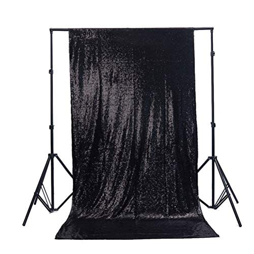 TRLYC Sparkly Black Sequin Wedding Backdrop Sequin Curtain-7FT x 7.5FT
