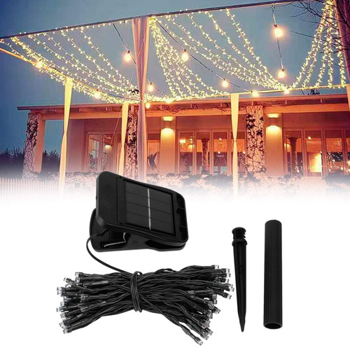 plplaaoo 12m 100LED Chips Outdoor Waterproof Solar Light String with Clip for Garden Yard Lawn Decoration for Garden Party Patio Wedding (Warmwhite), Solar String Lights,