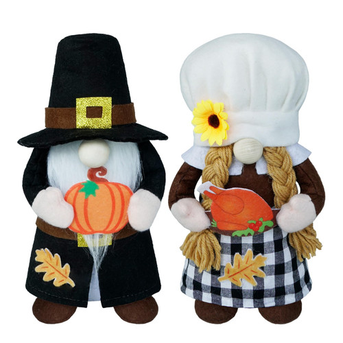 Pilgrims Gnomes Thanksgiving Day Gnomes Plush, Autumn Nisse Tomte Thanksgiving Gnomes Fall Decor Farmhouse Holiday Home Tiered Tray Decor Shelf Sitter