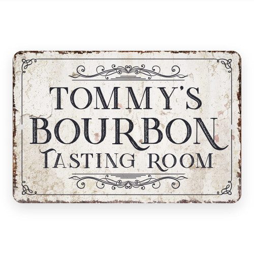 Personalized Vintage Distressed Look Bourbon Tasting Room Metal Sign (12x18 Inches)