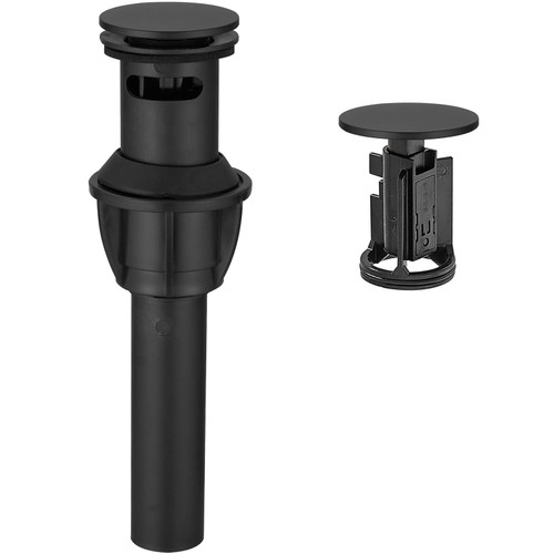 BWE Matte Black Bathroom Sink Drain Stopper with Overflow Pop Up Drain Assembly with Strainer for Bathroom Vessel Vanity Faucet Sink