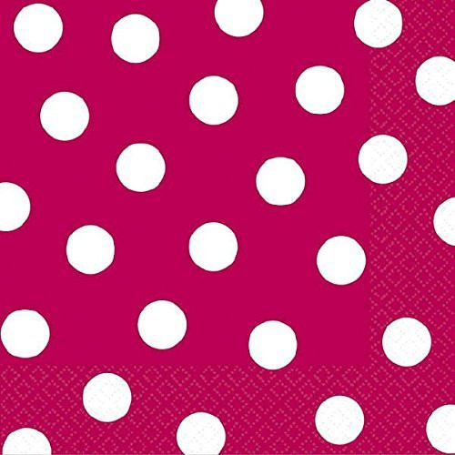 Amscan Decorative Raspberry Dot Party Beverage Paper Napkins (16 Pack), 5 x 5, Red