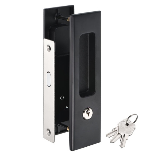 PATIKIL Sliding Door Lock Invisible Recessed Handle Latch Pocket Door Lock Sliding Door Lock with Keys for Sliding Barn Wood Door Furniture Hardware, Black