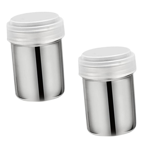 Stainless Steel Shaker 2pcs Sauce Container Stainless Steel Containers for Food Sugar Shaker Bottle Sauce Container with Lid Metal Chocolate Shaker Dredger Salt Shaker Powder