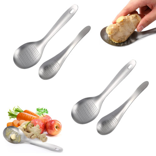 Hemoton Stainless Steel Garlic Grinders 4pcs Ginger Grater Grinder Zester Spoon Fruit Vegetable Grater Grinder Spoon Kitchen Supplies Silver