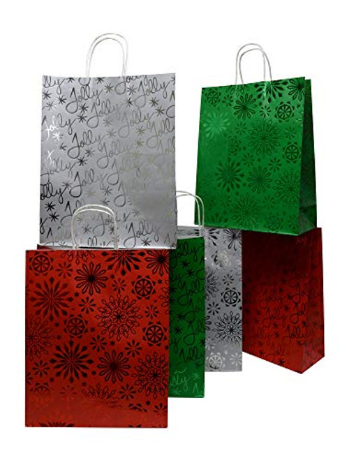 Christmas Gift Bags Extra Large Kraft Paper with Hot Stamp, in Assorted Colors Red, Green and Silver with Handle, for Gift Giving on Holiday and Party Favors - 12 x 15 Inch (Set of 12) Christmas Gift Bags Extra Large Kraft Paper with Hot Stamp, in Assorted Colors Red, Green and Silver with Handle, for Gift Giving on Holiday and Party Favors - 12 x 15 Inch (Set of 12)
