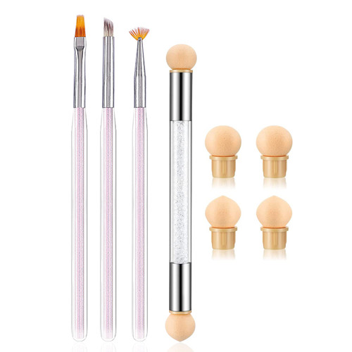 SILPECWEE 4pcs Ombre Nail Brush Nail Sponge Pen Ombre Brush for Gel Nails Acrylic Nail Art Brushes Fan Nail Pen Nail Brushes for Nail Art Design Tools with 4pcs Replaceable Sponge Head