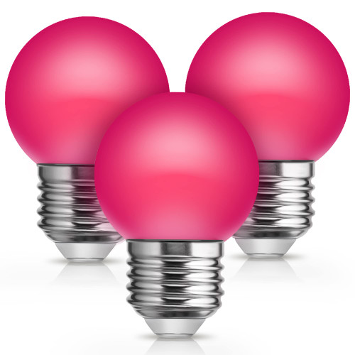JandCase G40 Pink LED Light Bulbs,15 watt Light Bulbs Replacement, Pink String Light Bulbs E26 Base, 1W Low Watt Globe Light Bulb for Indoor Outdoor Patio Decor, Colored Light Bulbs Non-dim,3 Pack