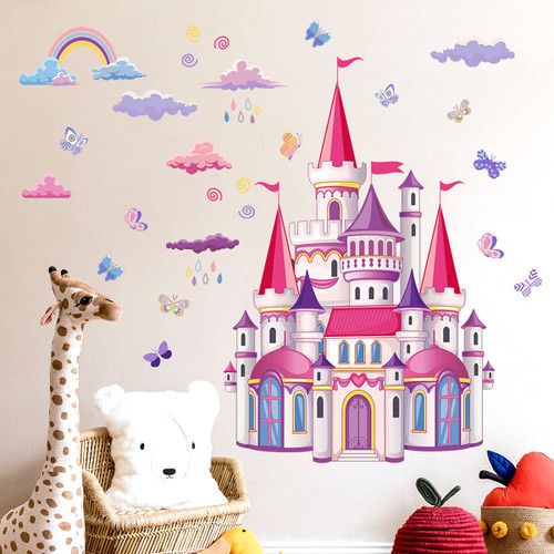 Rainbow Cloud Fairy Tale Princess Castle Wall Stickers for Kids Room Home Decor Girls Princess Bedroom Art Decorative Stickers (CB0001)