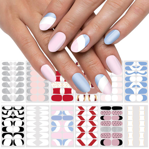 SILPECWEE 12 Sheets French Nail Wraps for Women Glitter Nail Polish Stickers Self Adhesive Nail Polish Strips Gel Nail Strips Fingernail Stickers French Manicure Tip with 1pc Nail File