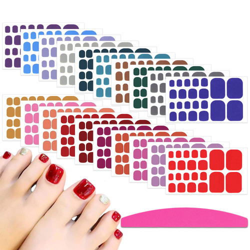 SILPECWEE 20 Sheets Toe Nail Stickers Full Nail Wraps Red Solid Color Toenail Polish Strips for Women Self Adhesive Toe Stickers Polish Gel Nail Strips for Nail Art with 1pc Nail File