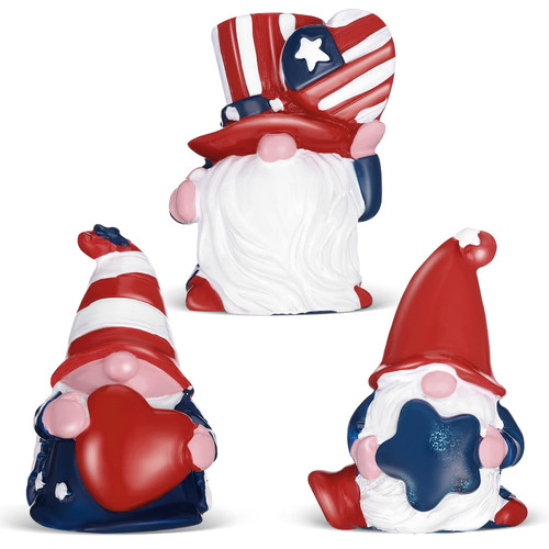 Qunclay 3 Pcs 4th of July Gnomes Decorations Patriotic Decor Elf Gnome Figurine Handmade Gnomes Dwarf for Independence Day Veterans Day Memorial Day Tiered Tray Decorations (Cute Style)