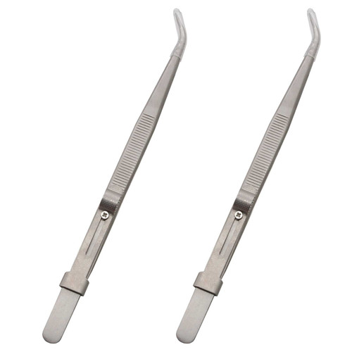 Biaungdo Professional Diamond Tweezers, 2 Pcs Stainless Steel Gem and Jewelry Tweezers Slide Locking Precision Tweezers Jewelry Stone Industrial Tweezers Set(Curved Pointed Tip)