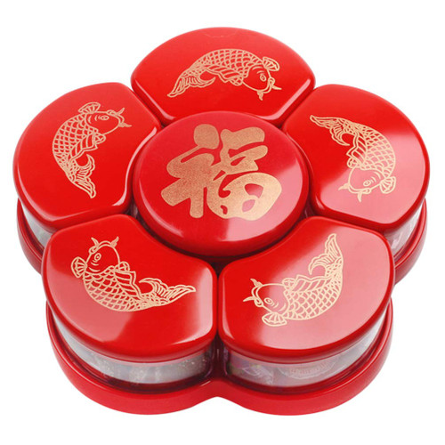 DOITOOL Snack Box Candy Dish Flower Shaped Chinese Snacks Storage Box, Candy and Nut Serving Container Appetizer Tray with Lid, 6 Compartment Dried Fruit Box Chinese New Year Supplies