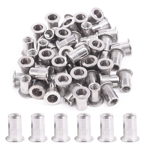 Rustark 50 Pcs 1/4-20'' UNC 304 Stainless Steel Rivet Nuts Flat Head Threaded Insert Nutsert Rivnuts Set (1/4-20''UNC)
