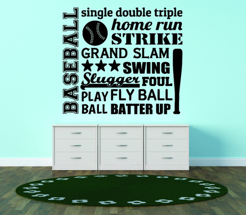 Decal Wall Sticker : Baseball Single Double Triple Home Run Strike Grand Slam Swing Slugger Foul Play Fly Ball Ball Batter Up! Boys Bedroom Sport Quote Size: 16 Inches X 16 Inches - 22 Colors Available Decal Wall Sticker : Baseball Single Double Triple Home Run Strike Grand Slam Swing Slugger Foul Play Fly Ball Ball Batter Up! Boys Bedroom Sport Quote Size: 16 Inches X 16 Inches - 22 Colors Available