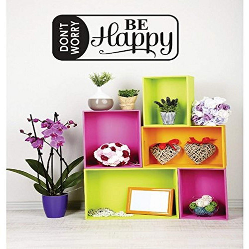 Design with Vinyl RE 3 C 2430 Don't Worry Be Happy Image Quote Vinyl Wall Decal Sticker, 16 x 40", Black Design with Vinyl RE 3 C 2430 Don't Worry Be Happy Image Quote Vinyl Wall Decal Sticker, 16 x 40", Black