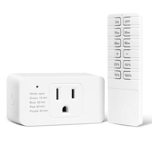 GMY Plug in Dimmer Switch for Lamp with Timer, Remote Control Dimmer Switch Outlet, Used for Dimmbale Bulbs, Floor Lamp, Indoor String Lights, Battery Included, 100ft RF Range, FCC Certified