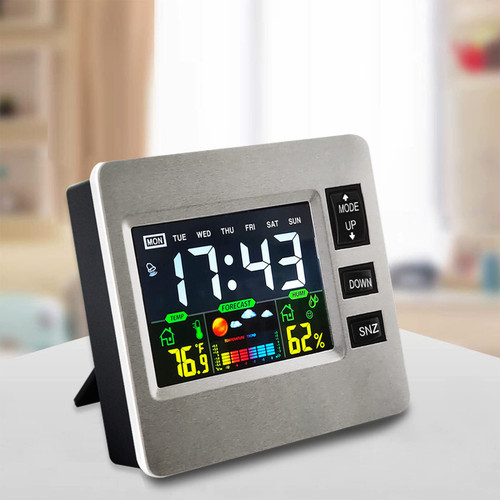 Qonioi Digital Alarm Clock for Bedrooms, Color Screen with LCD Weather Display, Temperature Humidity Screen, Snooze Alarm Electronic Time Management Reminder#