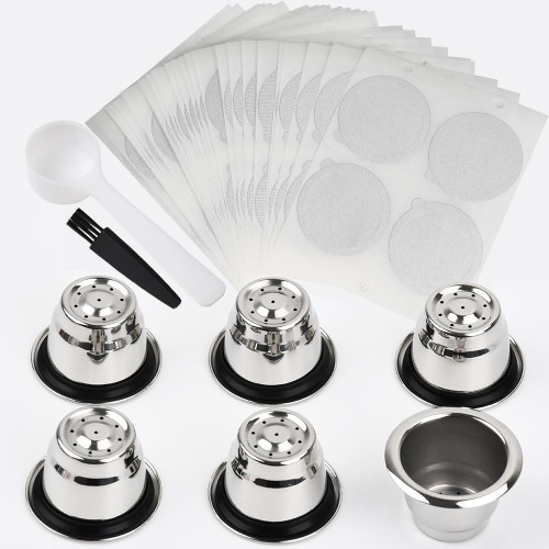 Reusable Capsules for Nespresso OriginalLine, 6pcs Refillable Espresso Pods Stainless Steel Coffee Pods Compatible for Nespresso Original Line Machines (6 Cups + 200 Lids) Reusable Capsules for Nespresso OriginalLine, 6pcs Refillable Espresso Pods Stainless Steel Coffee Pods Compatible for Nespresso Original Line Machines (6 Cups + 200 Lids)