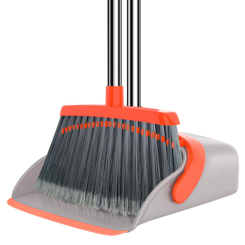 Broom and Dustpan Set, Dust Pan and Broom with Long Handle, Broom with Dustpan Combo Set, Upright Standing Dust Pan with Comb Teeth Broom and Dustpan Set for Home Kitchen Lobby
