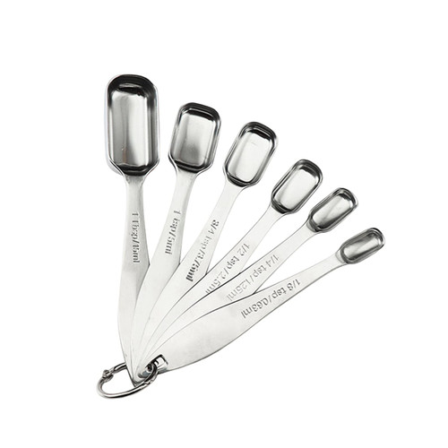 Square Measuring Spoon 6 Piece Set With Scale Baking Measuring Spoon Kitchen Seasoning Spoon Set Silicone Baking Sheet