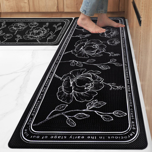 ROTTOGOON Kitchen Floor Mat Set of 2, Cushioned Anti Fatigue Kitchen Mat 17"x59"+17"x29", Non-Slip Waterproof Kitchen Rug, Premium PVC Comfort Kitchen Mats and Rugs for Kitchen, Office, Home, Laundry