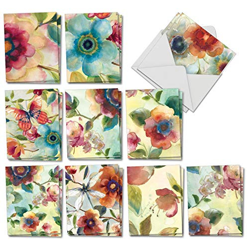 Watercolor Botanicals: 20 Assorted Blank All Occasions Notecards With Details of Floral-Themed Watercolor Paintings, with Envelopes. AM3314OCB-B2x10