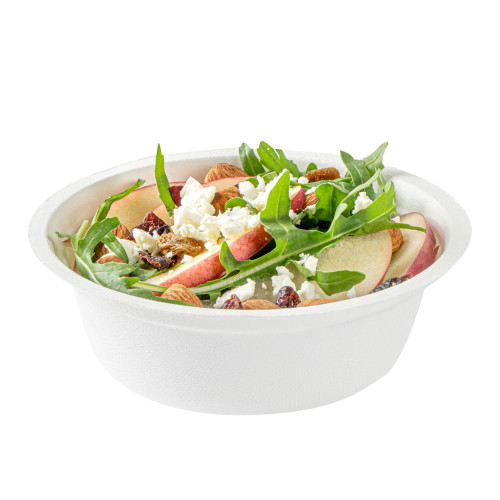 Restaurantware Pulp Safe No PFAS Added 12 Ounce Salad Bowls, 100 Disposable Bowls - Lids Sold Separately, Sustainable, White Bagasse Bowls, Freezable, For Cold Foods