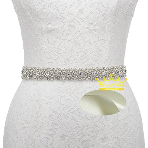 ShinyShine Ivory Crystal sashes belt wedding Satin Ribbon Bridal Sash Belt bridal shower sash